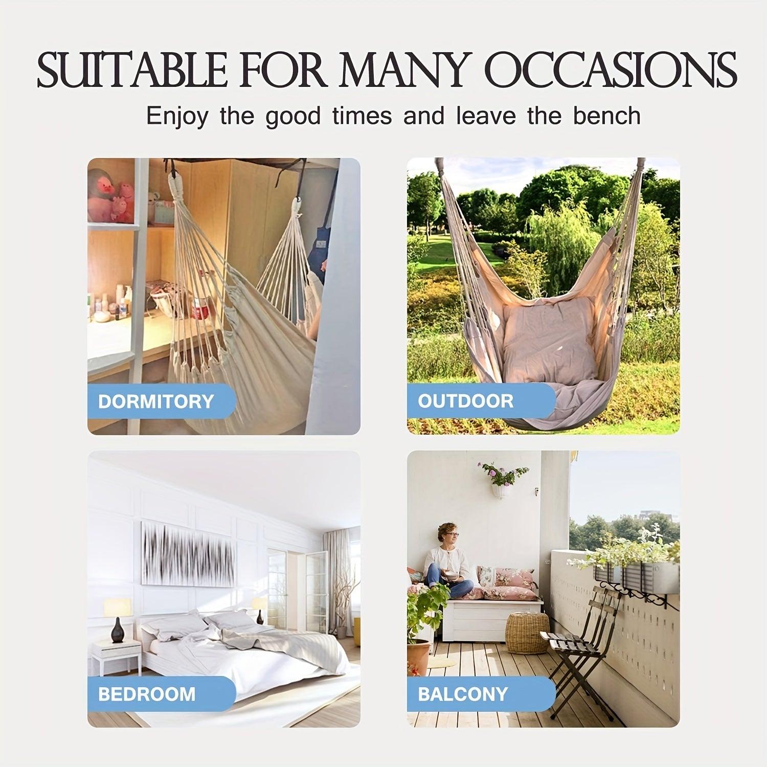 Indoor Outdoor Cotton Hammock Swing Chair Comfortable Durable Sturdy