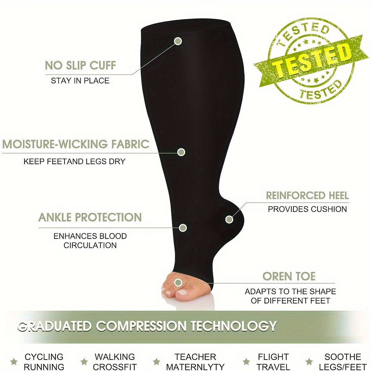  Copper Compression Socks Open Toe Sports High Elastic Circulation