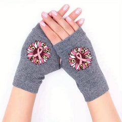 Retro Knitted Fingerless Gloves Winter Warmth Elastic Printed Pattern Men Women