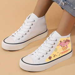 Dragon Print Flat Heighten Chunky Canvas Sneakers