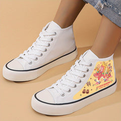 Dragon Print Canvas Sneakers Chunky High Top Skate Shoes