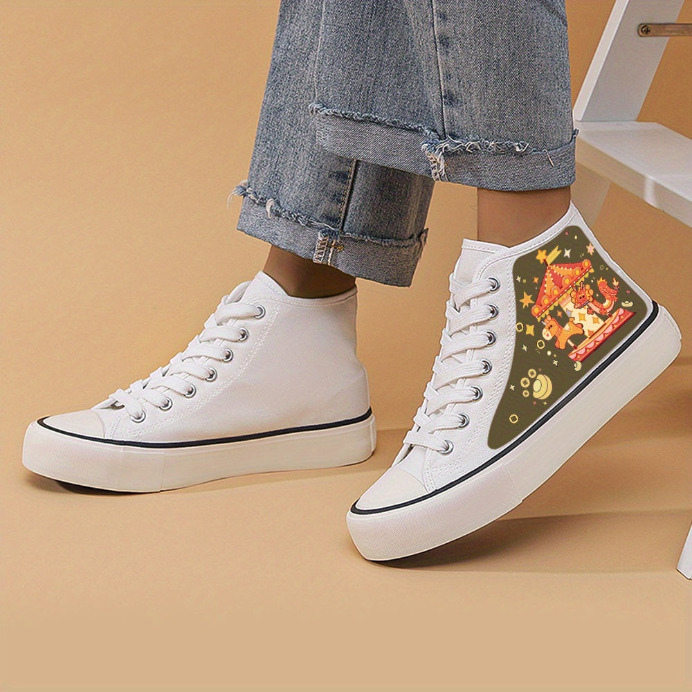 Dragon Print Chunky Canvas Sneakers High Top Classic Skate Shoes