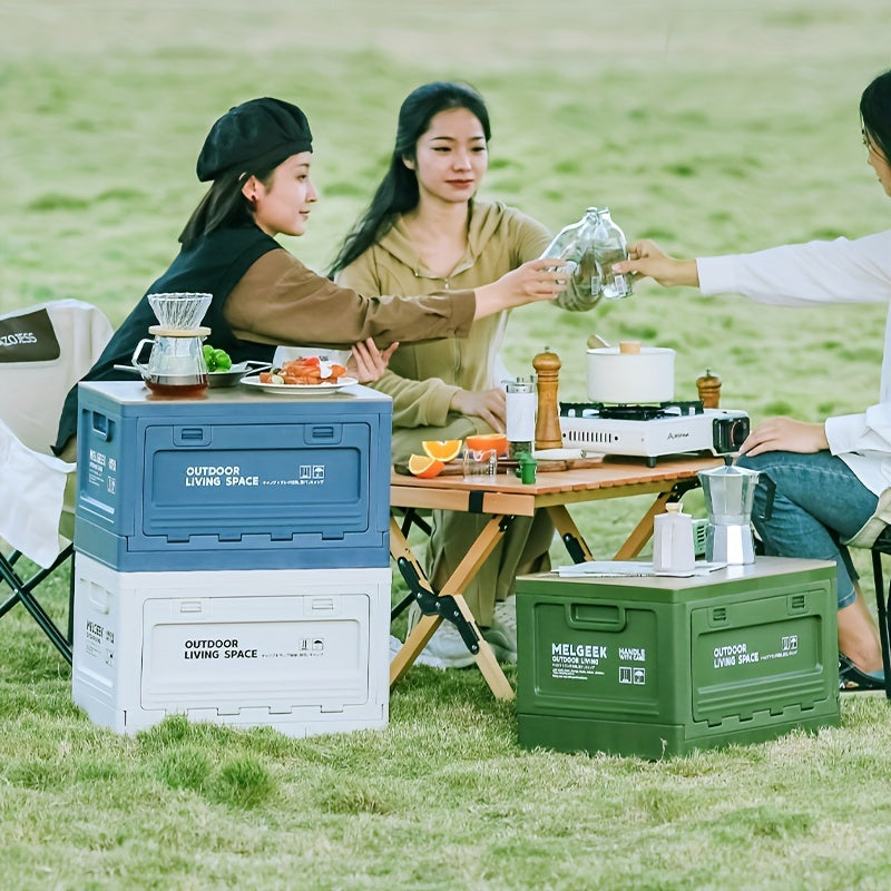Large Capacity Folding Box with Wooden Lid for Outdoor Camping Storage