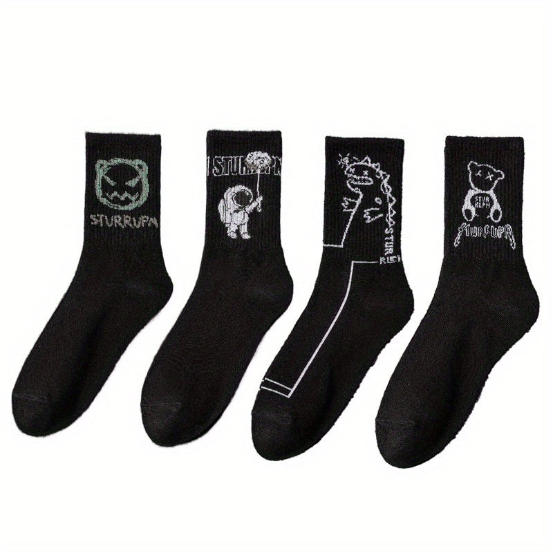 Men's Bear Pattern Crew Socks for Outdoor Activities