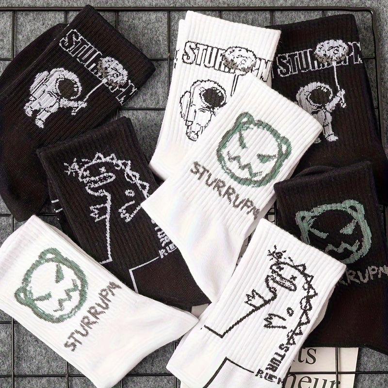 Men's Bear Pattern Crew Socks for Outdoor Activities