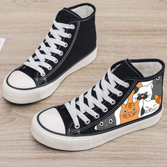 Cat Print Plush Lined Chunky Canvas Sneakers