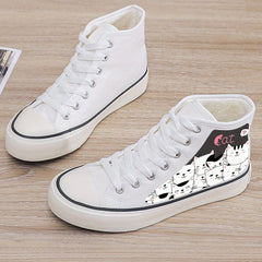Cat Print Plush Lined Chunky Canvas Sneakers