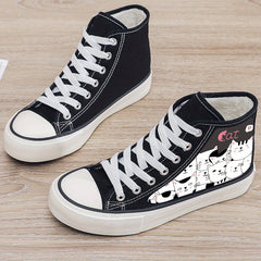 Cat Print Plush Lined Chunky Canvas Sneakers