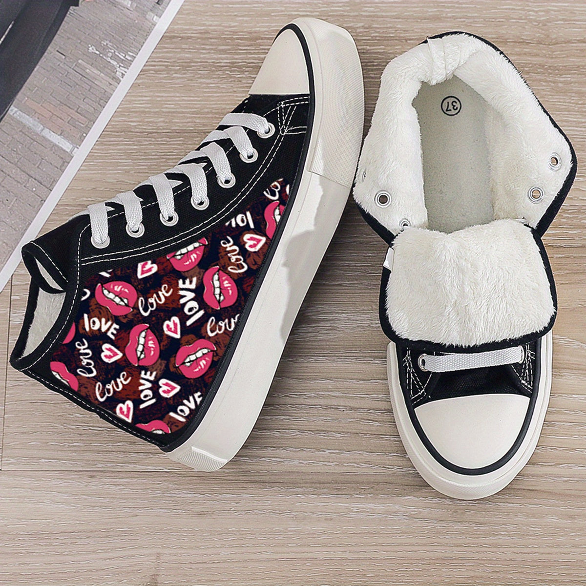 Plush Lined Thermal Chunky Canvas Sneakers Non Slip Shoes
