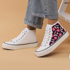 Love Print Flat Heighten Chunky Canvas Sneakers