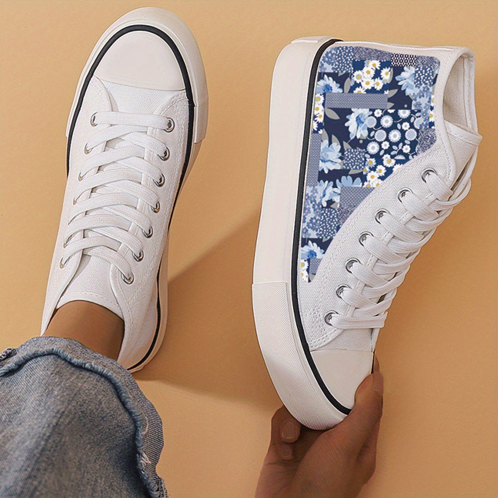 Girls High Top Floral Skate Shoes Comfy Lace Up Sneakers