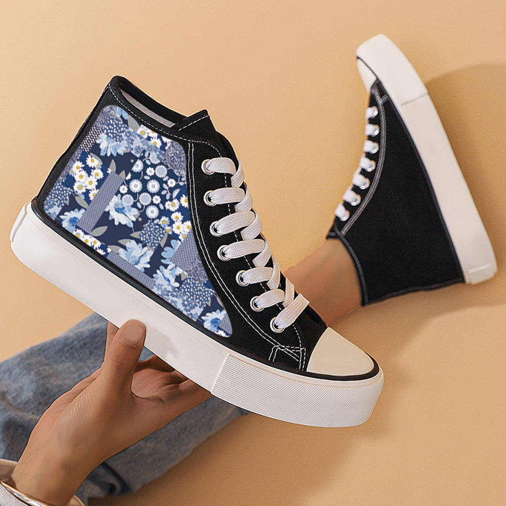 Girls High Top Floral Skate Shoes Comfy Lace Up Sneakers