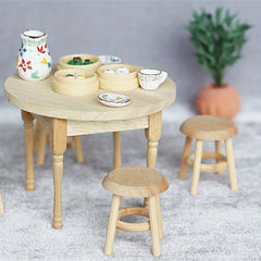 Miniature Round Stool for Dollhouses - Solid Wood Design