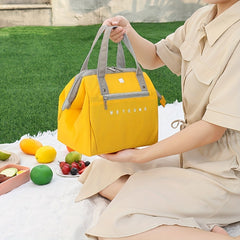 Bright Yellow Insulated Lunch Bag with Gray Handles