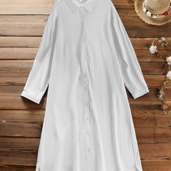  Solid Collared Button Up Shirt Dress