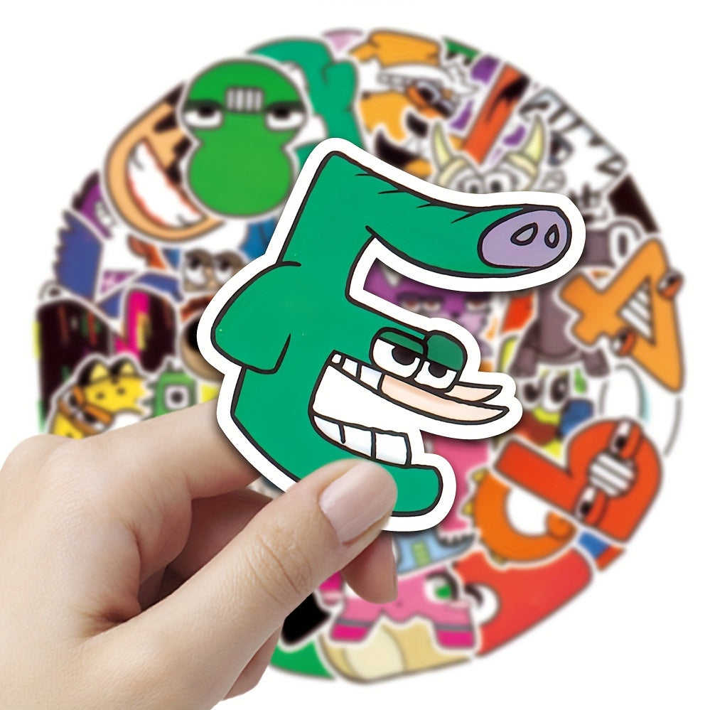 50 Cartoon Letter Vinyl Stickers, Water Bottles, Laptops, Luggage