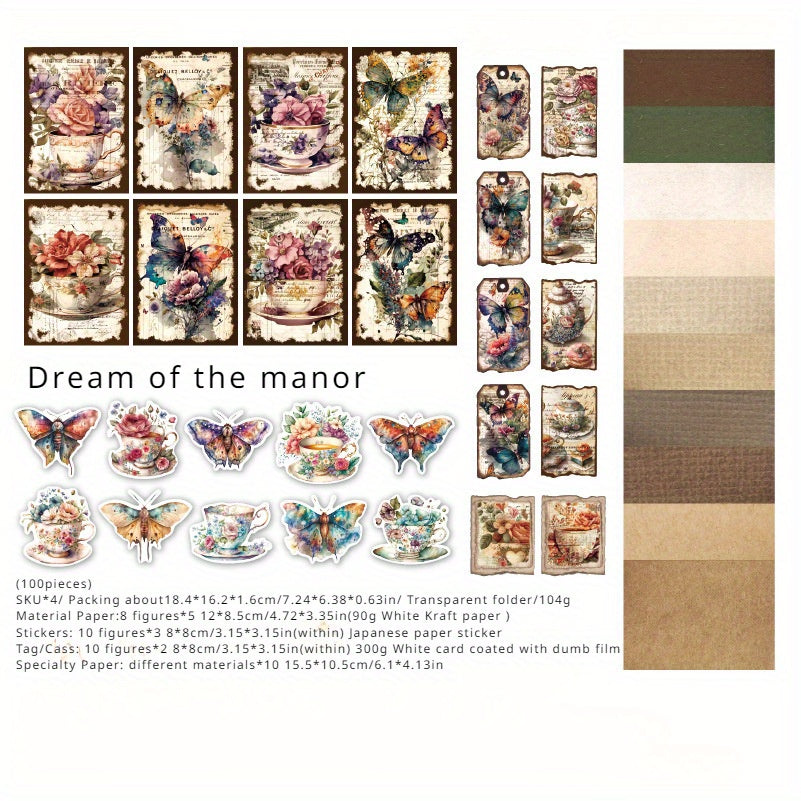 100 Pieces Retro Sticker Mini Card Journal Wall Decoration