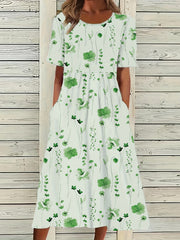 Women's Plus Floral Print Short Sleeve Loose Fit Midi Dress