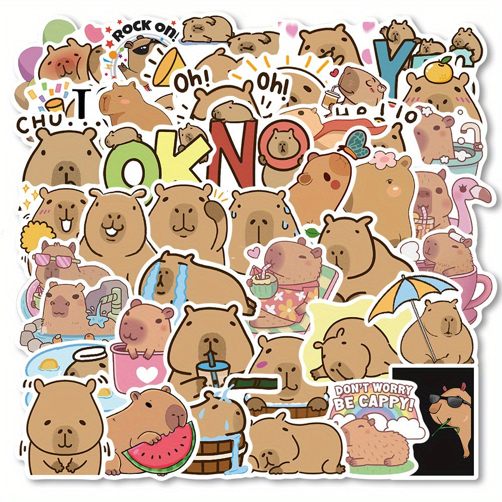 50pcs Waterproof Capybara Cartoon Stickers Pack Funny Love Doodle Art