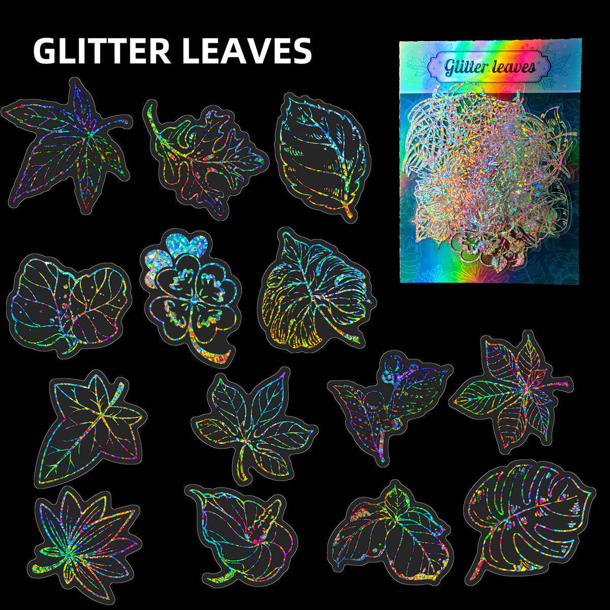 50 Pcs Silver Leaf Laser Stickers for Window Luggage Water Cup Decoration