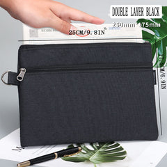 A5 Double Layer Zipper File Bag Oxford Canvas Invoice Storage Multifunctional
