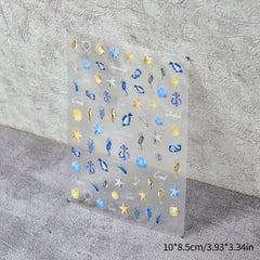 5D Ocean Nail Art Stickers Starfish Jellyfish Shell Designs Self Adhesive Decals