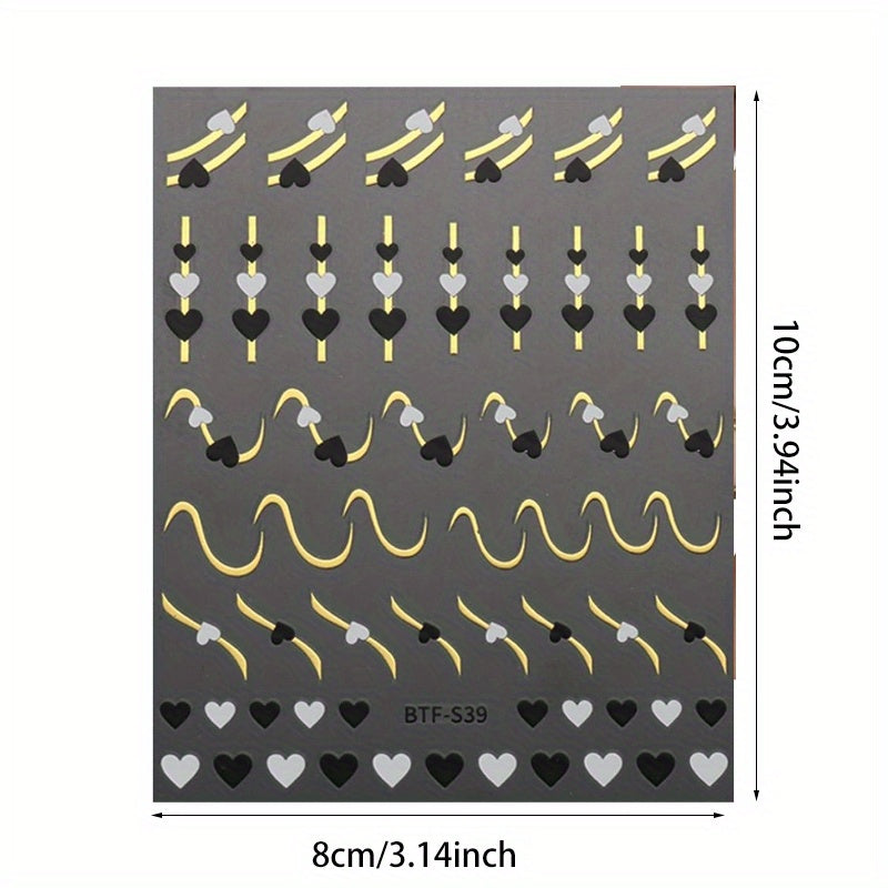 9 Sheets Heart Line Flower Nail Art Stickers Self Adhesive Nail Supplies