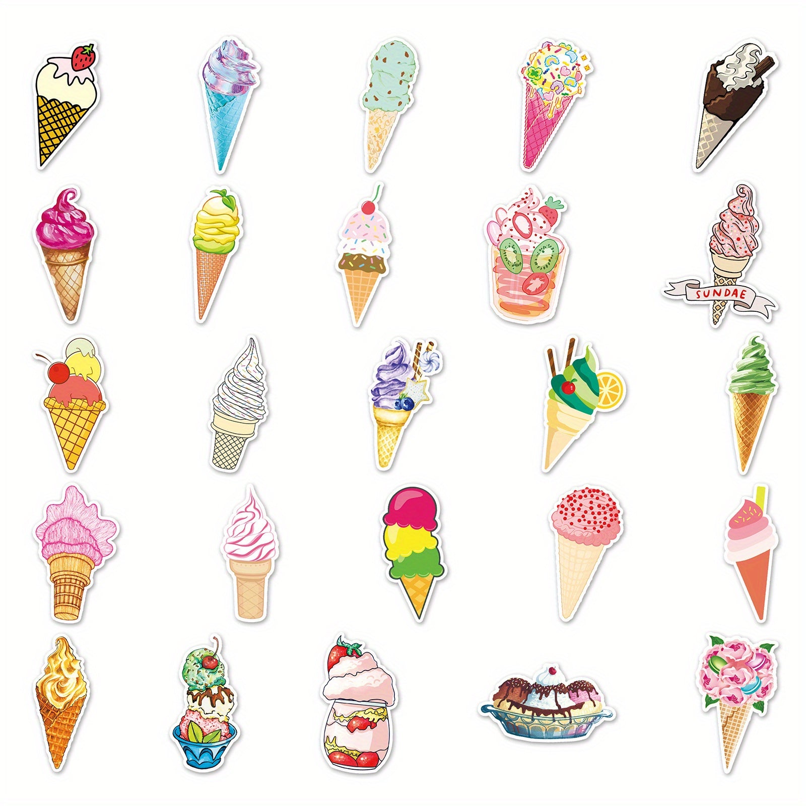 50pcs Ice Cream Vinyl Stickers Waterproof Decals for Laptops & More