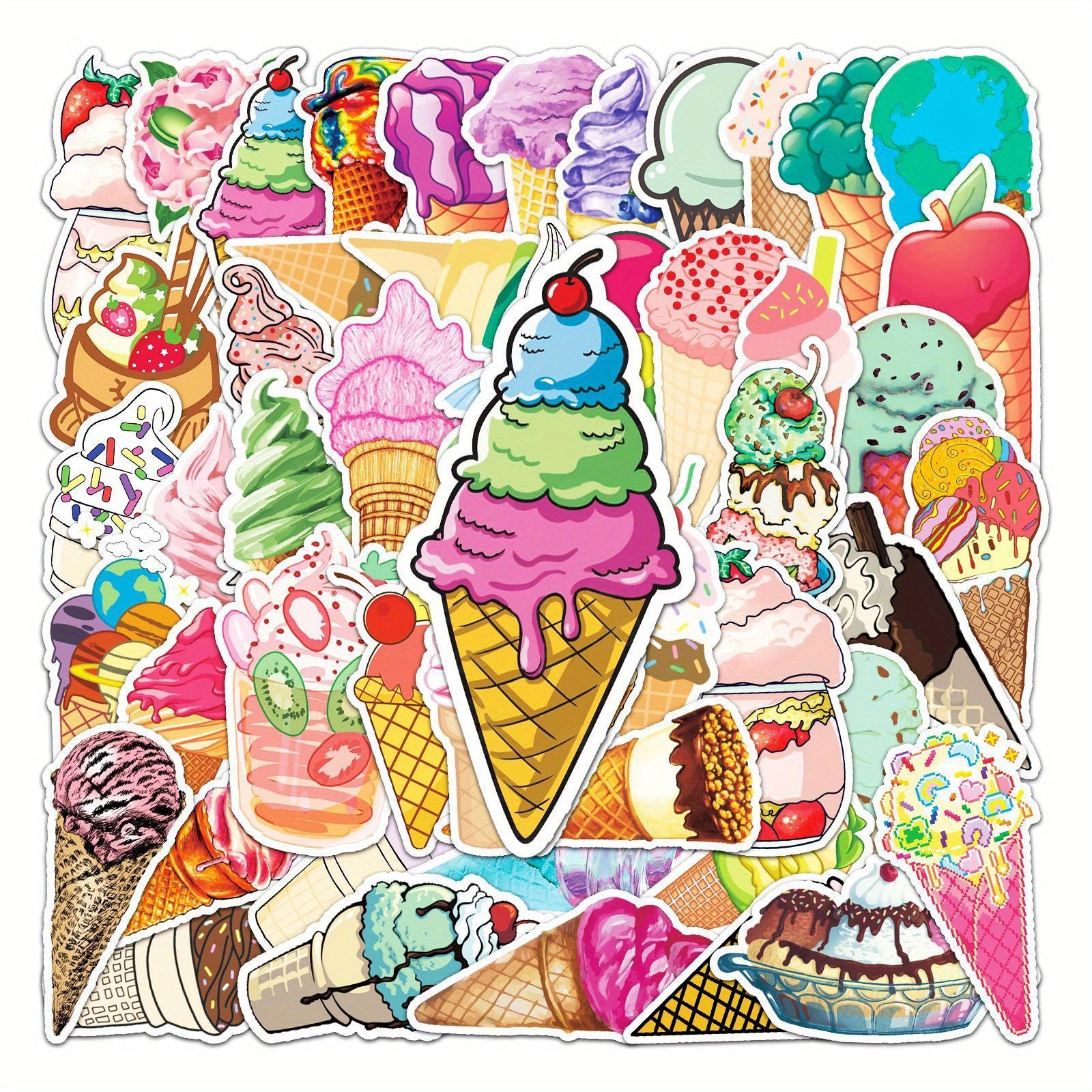 50pcs Ice Cream Vinyl Stickers Waterproof Decals for Laptops & More