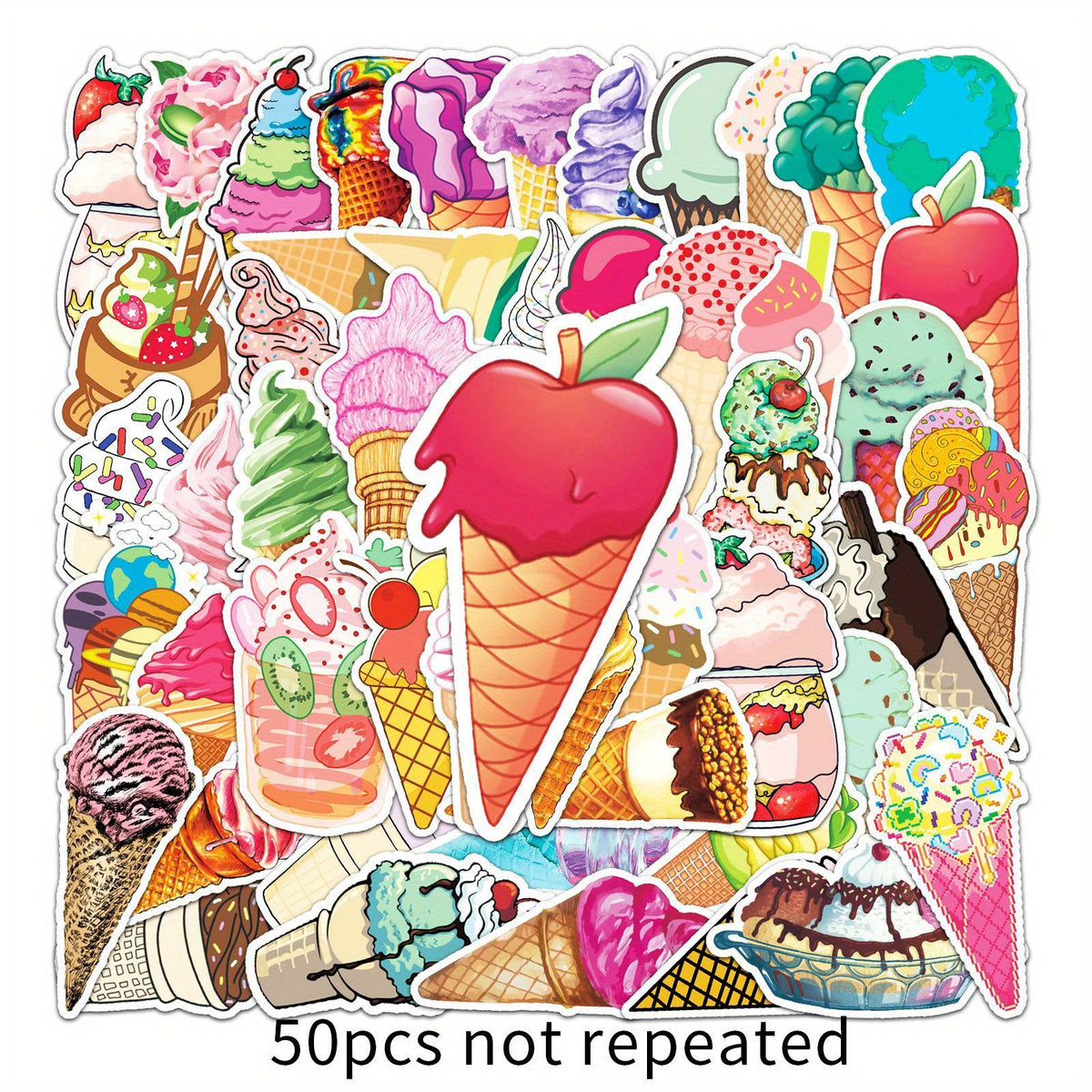 50pcs Ice Cream Vinyl Stickers Waterproof Decals for Laptops & More