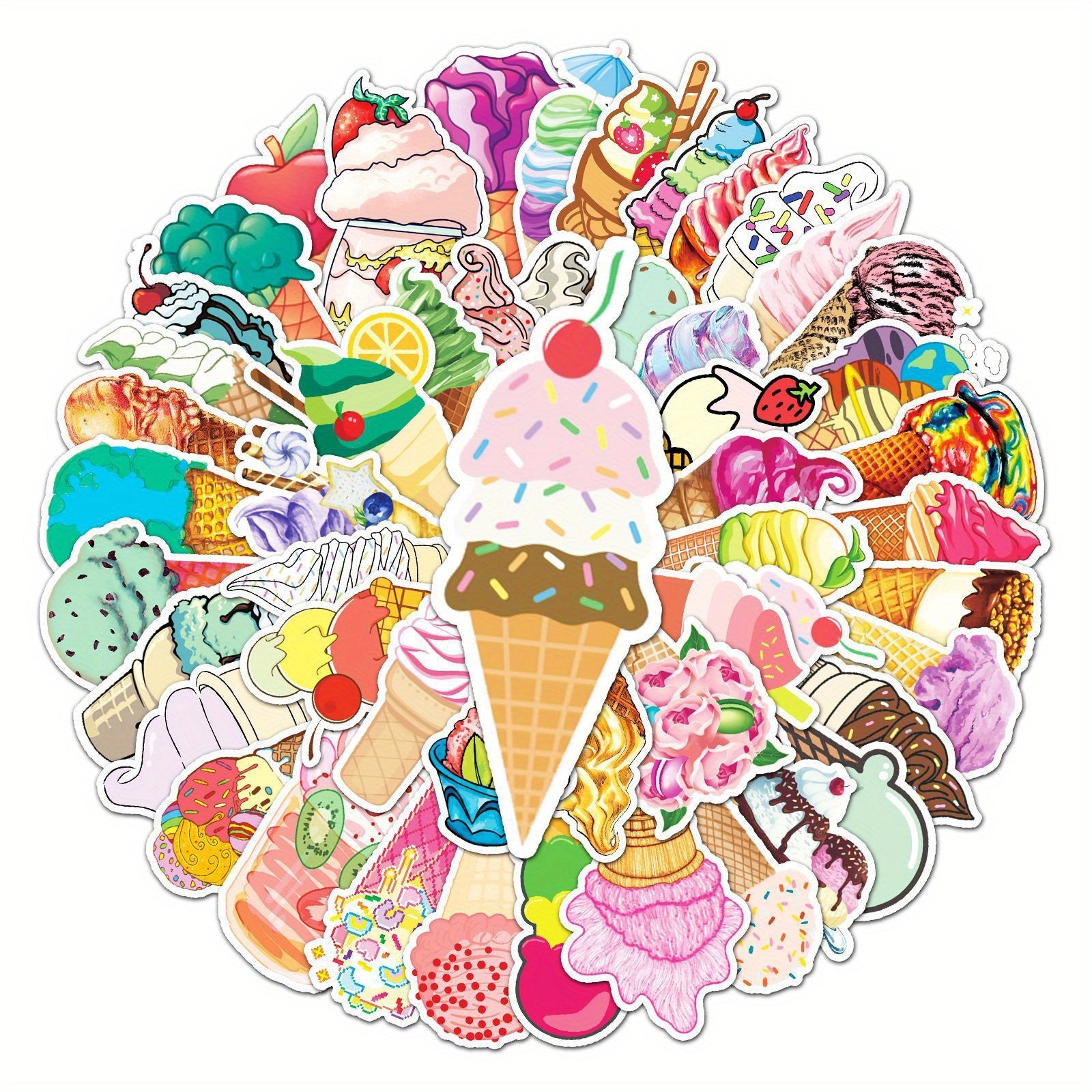 50pcs Ice Cream Vinyl Stickers Waterproof Decals for Laptops & More
