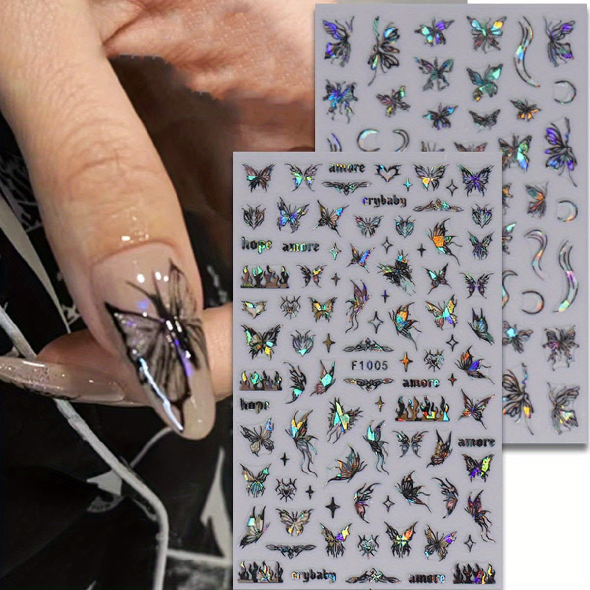 8 Sheet Butterfly Nail Art Sticker Holographic Laser Glitter Nail Stickers