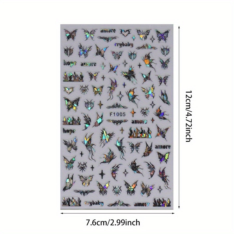 8 Sheet Butterfly Nail Art Sticker Holographic Laser Glitter Nail Stickers