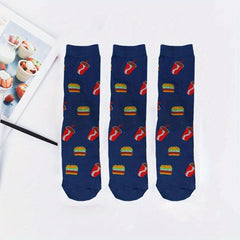 3 Pairs Cartoon Food Print Socks & Funny Mid Tube Socks Women's Stockings