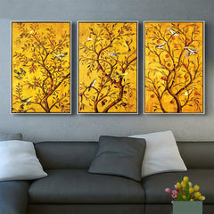 3pcs Fortune Tree Painting Set with Frame, High Definition Spray Painting