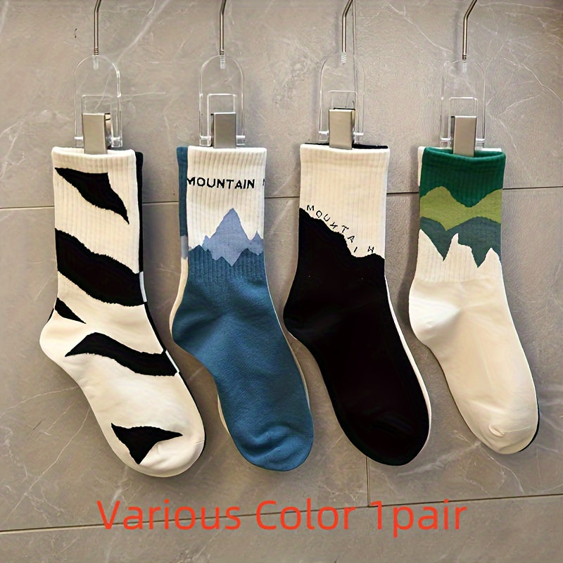 Teen's Cartoon Pattern Crew Socks 4 Pairs