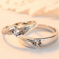 Adjustable 925 Silver Couple Rings Set with 0.5ct Moissanite