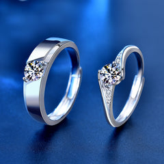 Adjustable 925 Silver Couple Rings Set with 0.5ct Moissanite