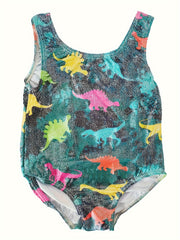 Girls Dino Pattern Sleeveless Gymnastics Suit for Sports Training