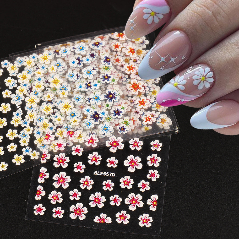 12pcs Shimmering Floral Nail Art Stickers Self Adhesive Decals for Manicure
