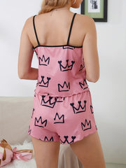 Crown Print Pajama Set Cami Top & Shorts Women's Sleepwear Loungewear