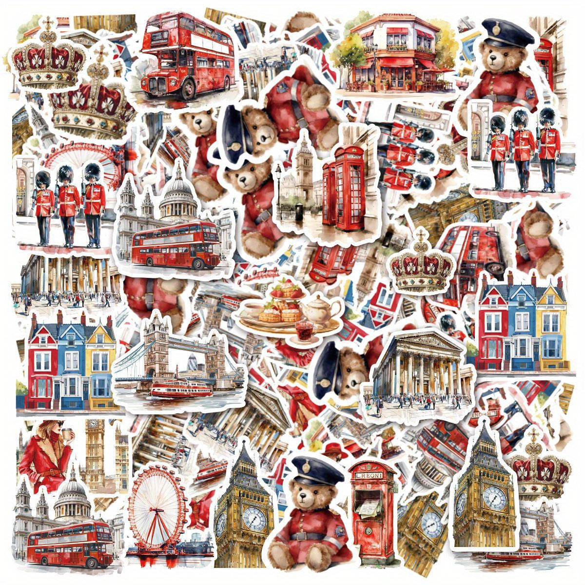 30pcs London Architectural Stickers Big Ben Red Buses Vibrant W