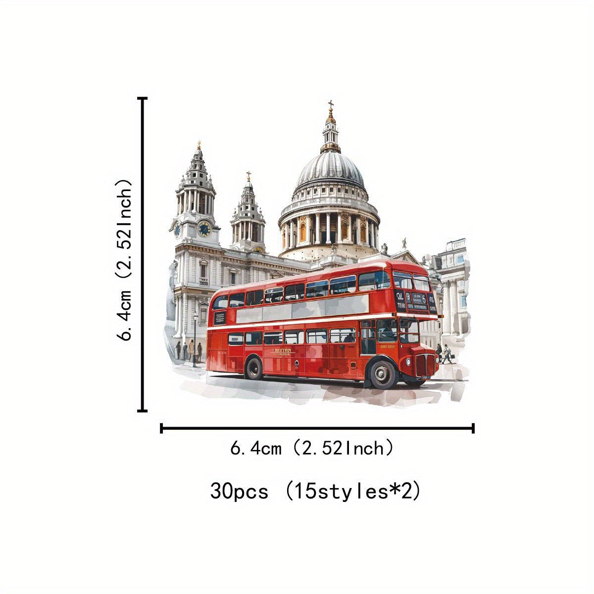 30pcs London Architectural Stickers Big Ben Red Buses Vibrant W