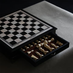 Wooden Int'l Chess Set w/ Storage Drawer Plus 2 Extra Queens Classic Board Game
