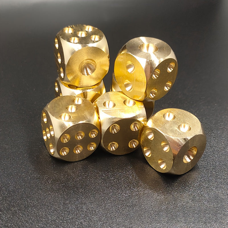 3pcs Solid Brass Mahjong Dice Golden Copper Metal w/ Engravings
