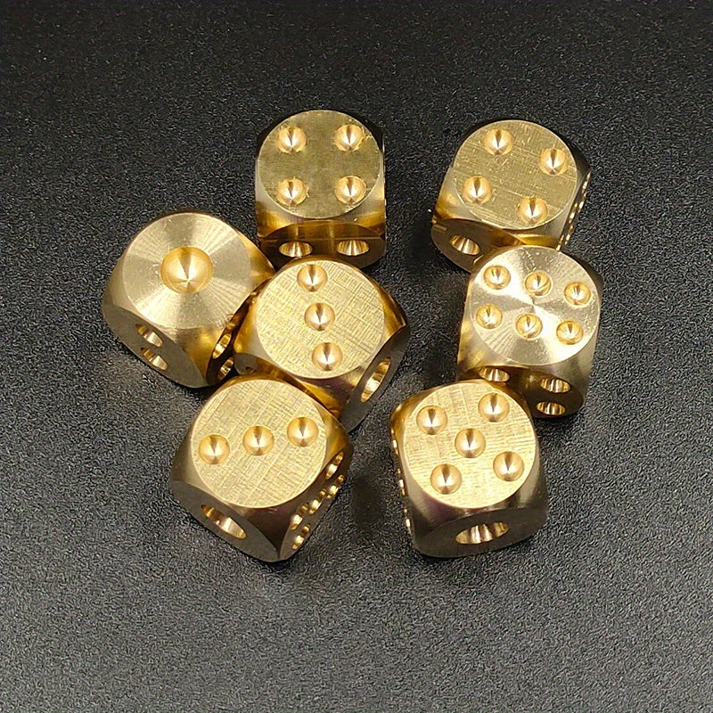 3pcs Solid Brass Mahjong Dice Golden Copper Metal w/ Engravings