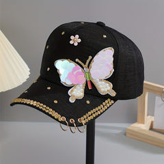 Y2K Butterfly Baseball Cap Rhinestone Sequin Pearl Cotton Hat