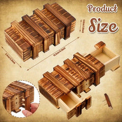 Vintage Wooden Secret Puzzle Box 3D Brain Teaser with Hidden Compartment