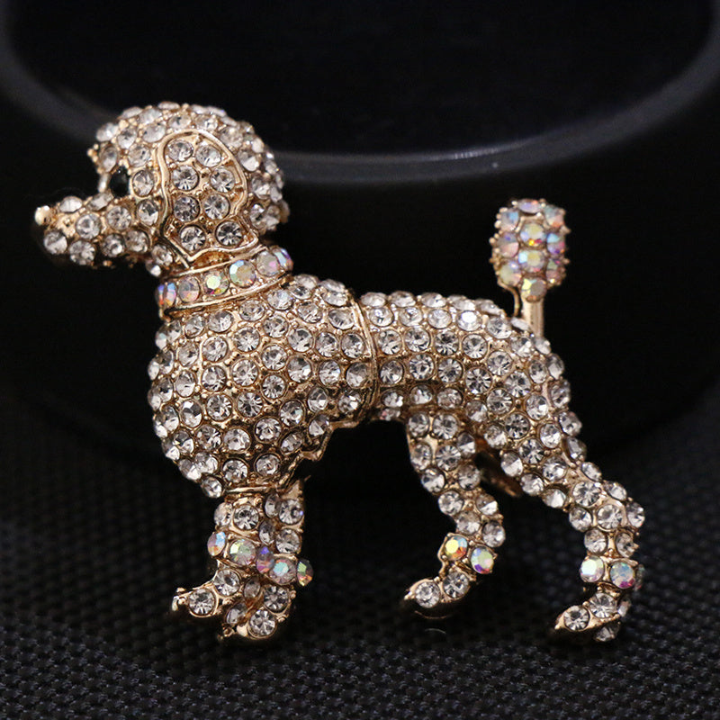 Vintage Small Dog Pin Brooch with Rhinestones in Earth Campus Pattern