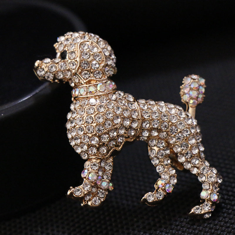 Vintage Small Dog Pin Brooch with Rhinestones in Earth Campus Pattern